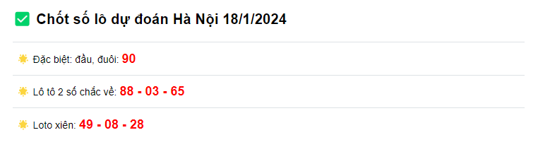 Chốt số dự đoán XSMB ngày 18/1/2024