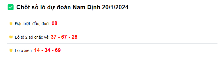 Chốt số dự đoán XSMB ngày 20/1/2024